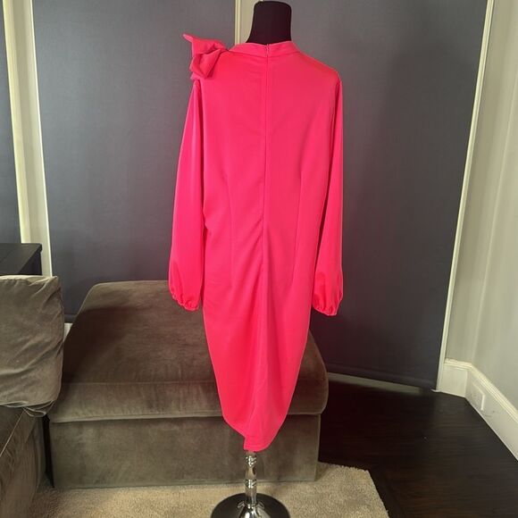 Women’s Pink Long Sleeve Midi Pencil Dress with Bow Detail Size 2XL NEW - Picture 4 of 12